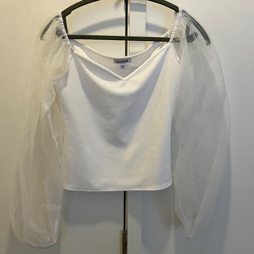Express White Sheer Sleeve Top